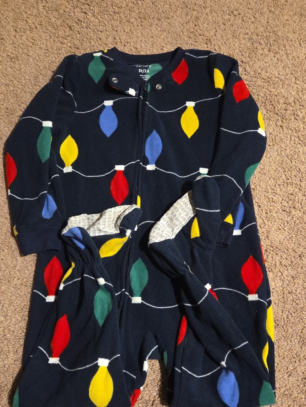 Kids Navy Holiday Light-Print Fleece Pajamas